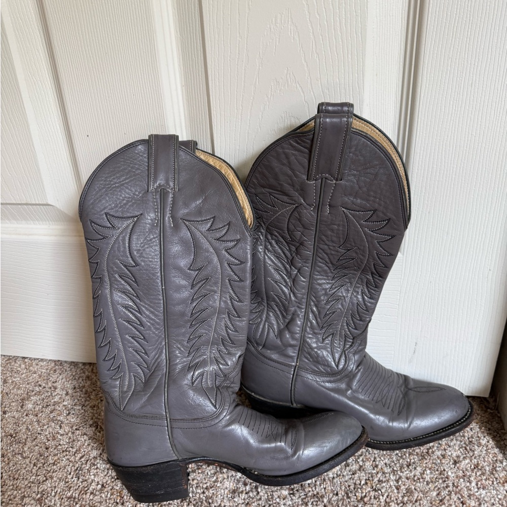 Vintage Justin Gray Leather Cowboy Boots – Women’s 5A Narrow – Made in USA - Picture 2 of 9